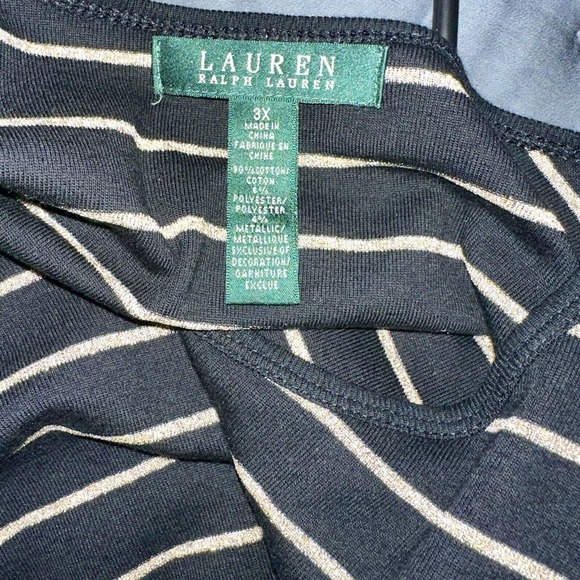 Lauren Ralph Lauren Top Knit L/S Logo Plus 3X Black Gold Metallic Cotton Blend - Picture 5 of 6
